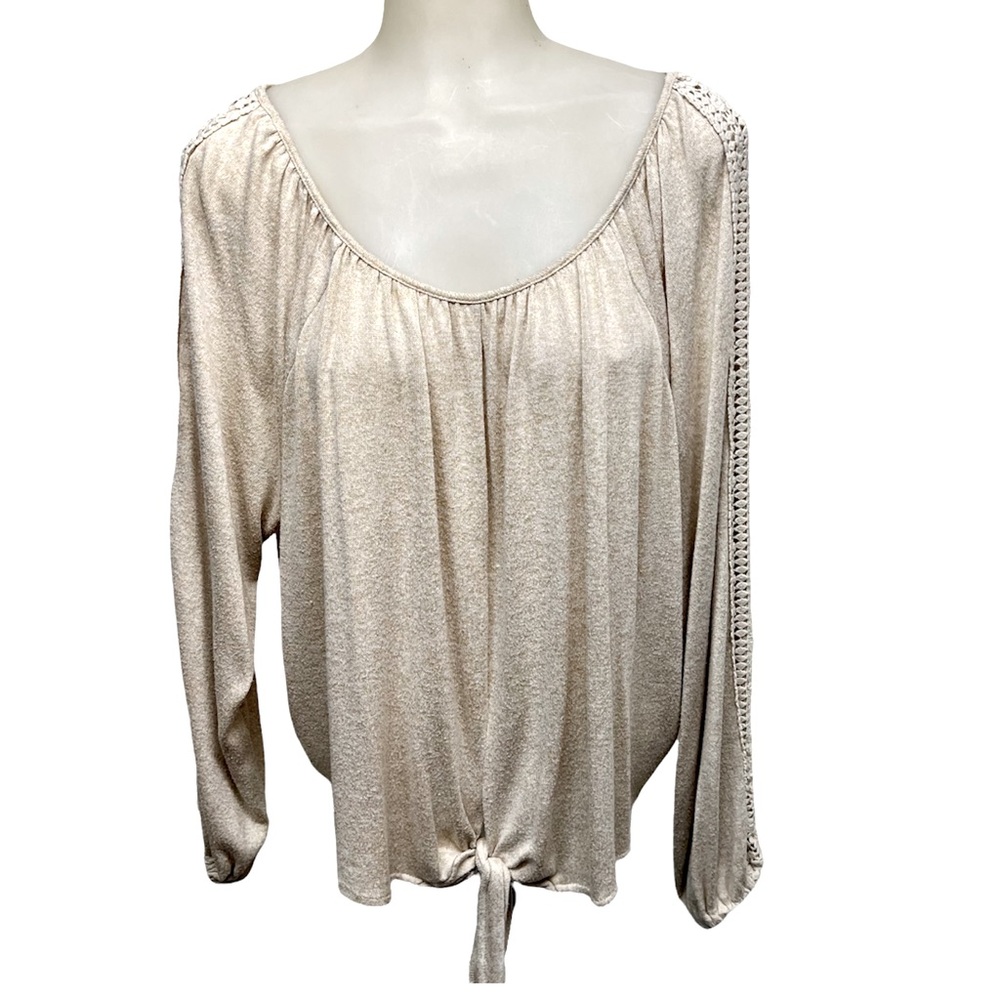 PAPER + TEE Top Crop Cream Long Sleeves Sz XL